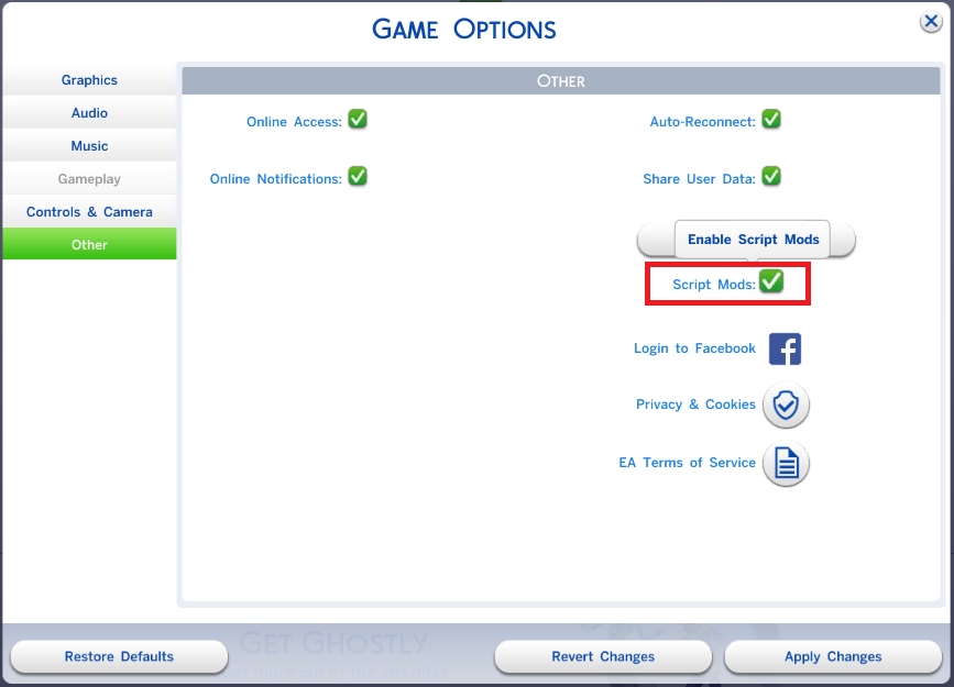 Cách bật Script Mod The Sims 4