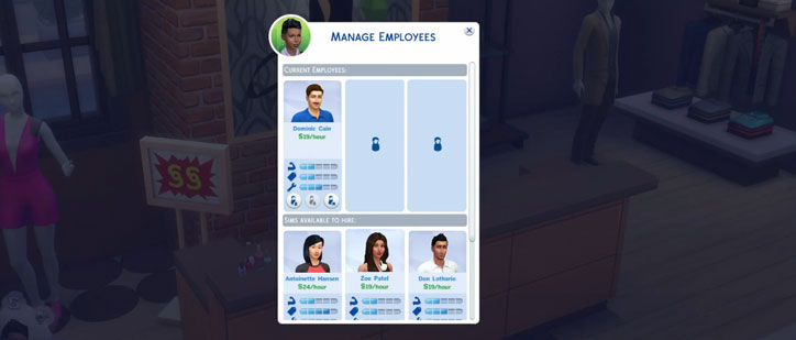 Thuê nhân viên bán hàng The Sims 4