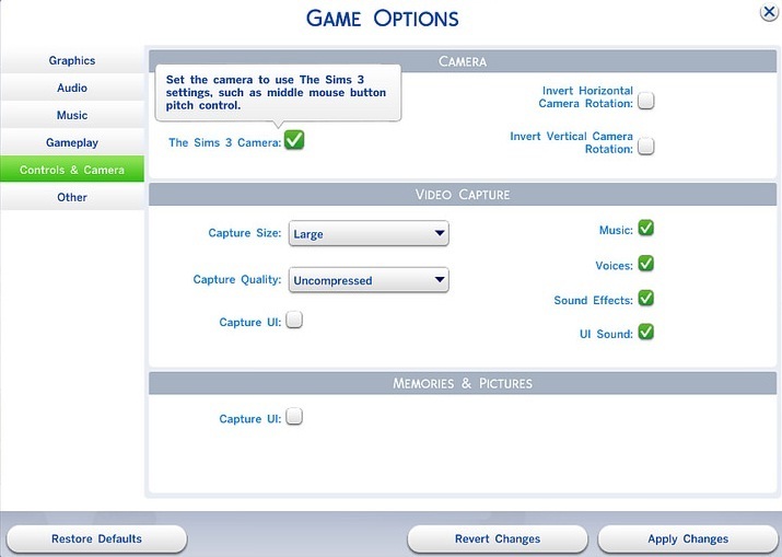Thay đổi chế độ điều khiển camera Sims 4